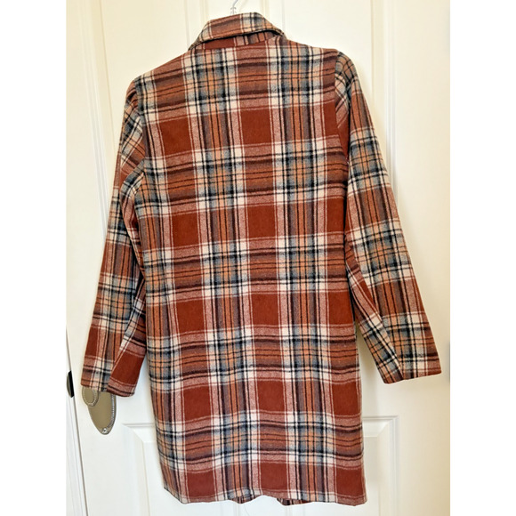 Andree By Unit Women Plaid Open Front Overcoat Small Brown Fall Academia Office - Picture 4 of 4